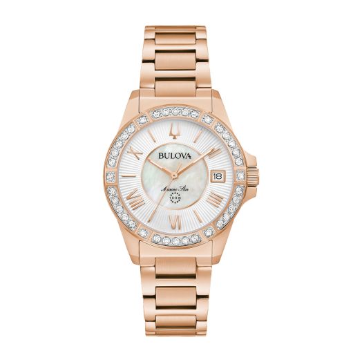 Rose gold and mother of pearl dial Bulova watch