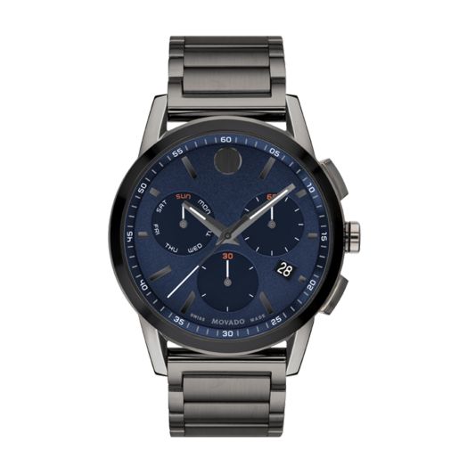 Gunmetal stainless steel watch with a navy blue dial