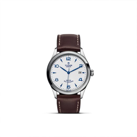 TUDOR 1926, 39MM Opaline and Blue Dial, Brown Leather Strap