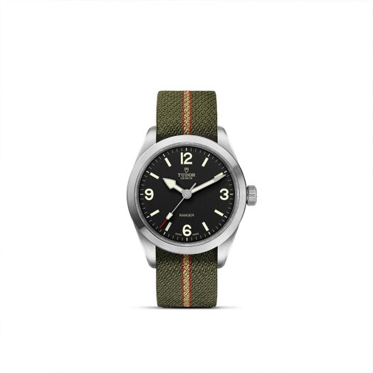 Tudor Ranger, 39MM Black Dial, Green Red and Beige Fabric Strap