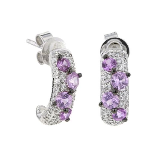 Pink sapphire and diamond hoop earrings