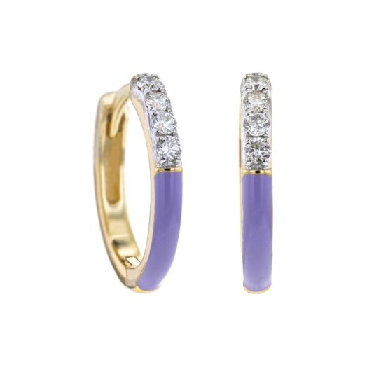 Purple enamel diamond hoop earrings