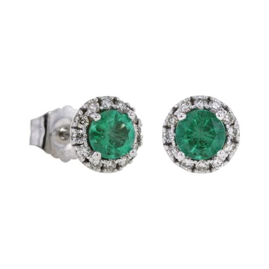 Emerald diamond halo earrings