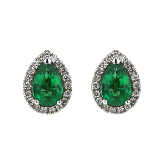 Emerald diamond halo stud earrings