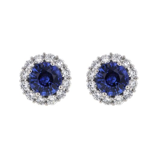 Blue ceylon sapphire and diamond halo studs