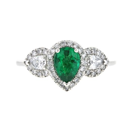 Three stone emerald and diamond ring