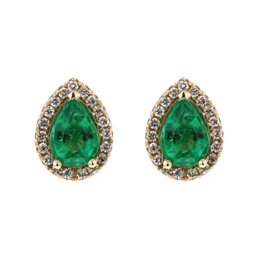 Emerald diamond halo studs