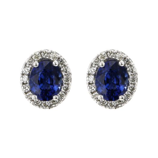 Blue sapphire and diamond halo stud earrings