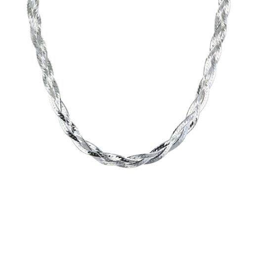 Sterling Silver Herringbone Braided Necklace