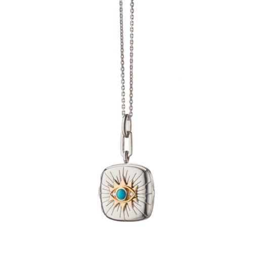 Monica Rich Kosann Sterling Silver and 18K Yellow Gold "Protect" Evil Eye Locket Necklace