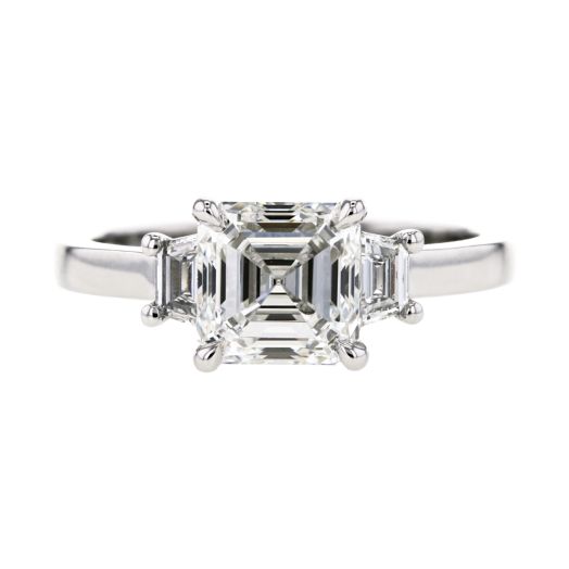 asccher cut three stone diamond engagement ring