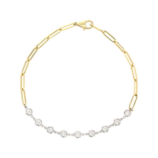 14K Gold Two-Tone Link Bracelet with Bezel Set Diamonds, TDW 1.00
