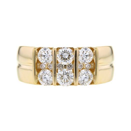 yellow gold band ring with six round cut diamonds