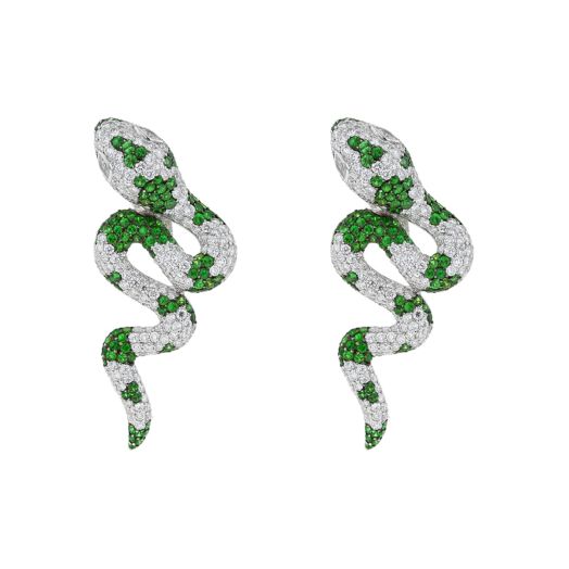 Tsavorite and diamond snake earrings