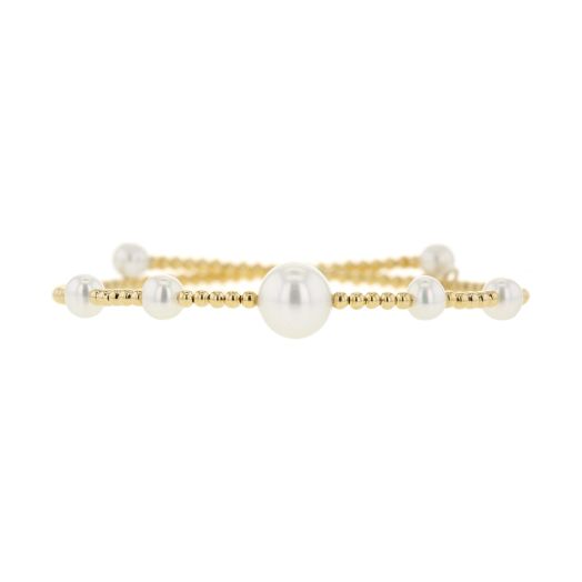 yellow gold beaded wrap bracelet with multi-sized pearl stations