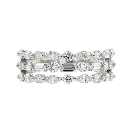 white gold three row band accented with round