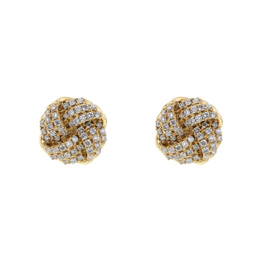 yellow gold love knot stud earrings accented with diamond rounds