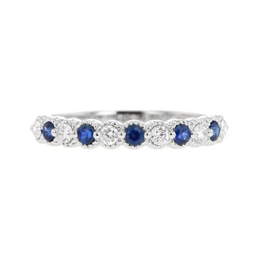 Blue sapphire and diamond band