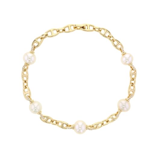 Pearl and diamond yellow gold bracelet
