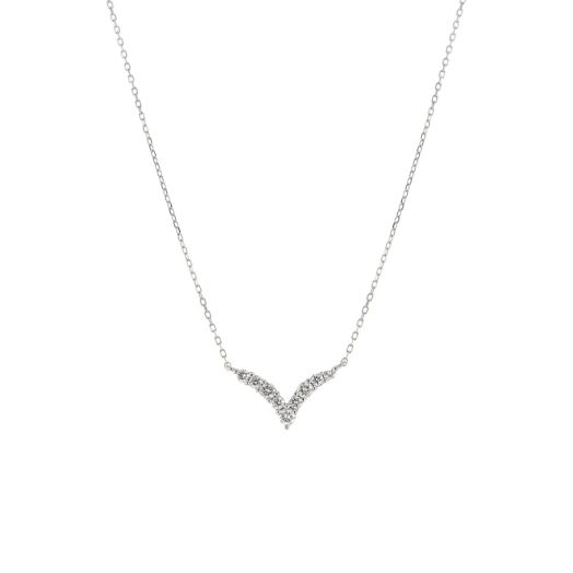 white gold necklace with diamond accented 'V' design