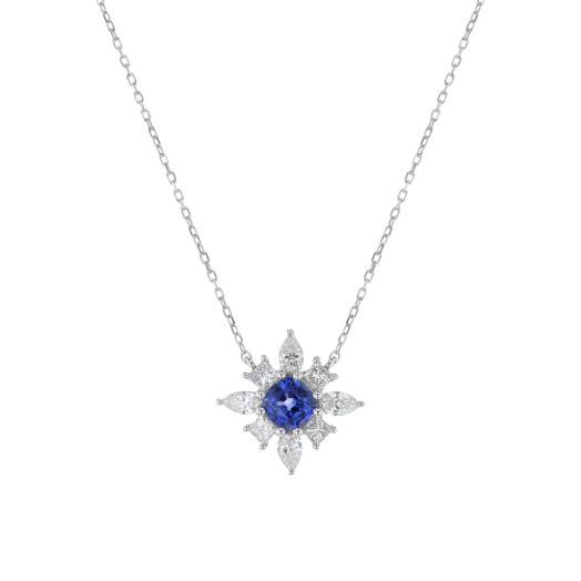 Blue sapphire and diamond flower necklace