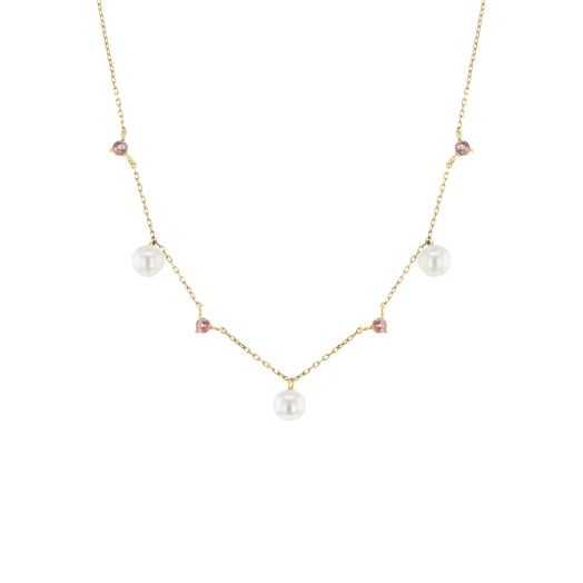Pearl and pink tourmaline necklace