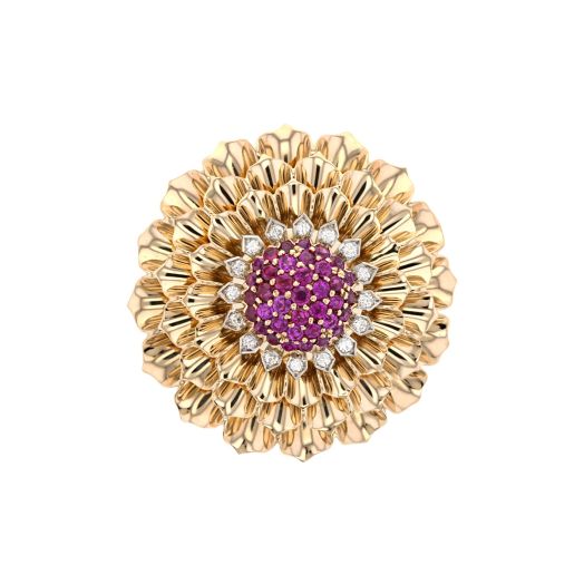 Pre-Loved Collection Cartier 14K Yellow Gold Flower Brooch with Diamond Accents