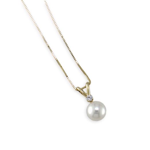 FRESHWATER CULTURED PEARL WITH DIAMOND PENDANT NECKLACE, 14K YELLOW GOLD, .05 DIA