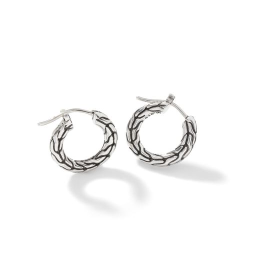 John Hardy Sterling Silver Carved Chain Extra Small Hoop Earrings