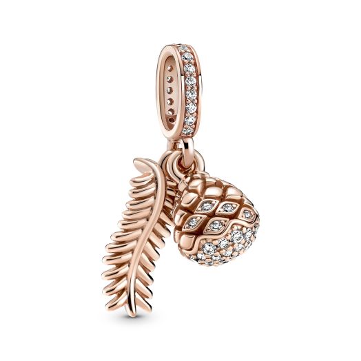 rose gold dangle charm with sparkling pine cone accent