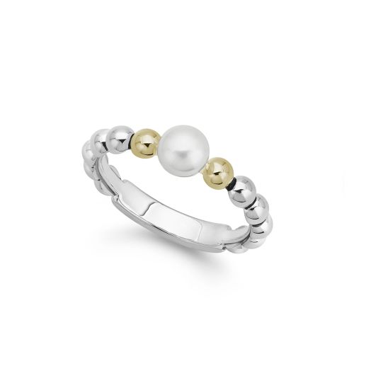 Silver, gold, and pearl petite ring
