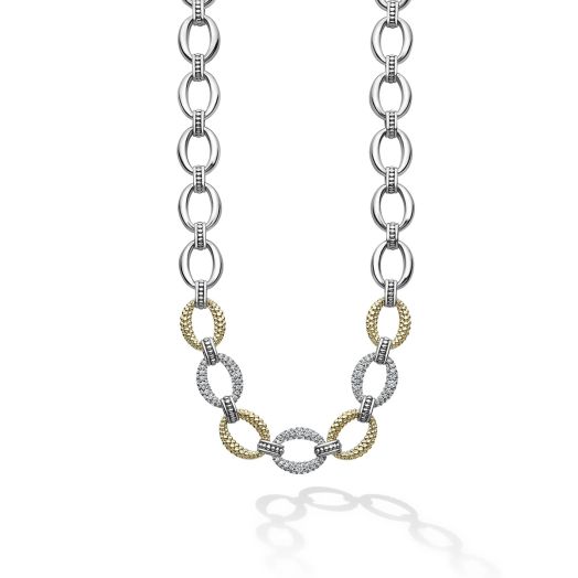Diamond link station necklace