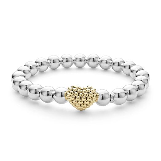 Caviar gold and sterling silver heart bracelet