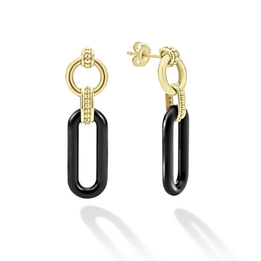 Yellow gold and black ceramic earrings