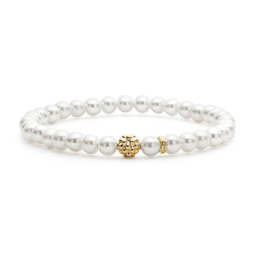 Pearl bracelet with a gold caviar bead accent