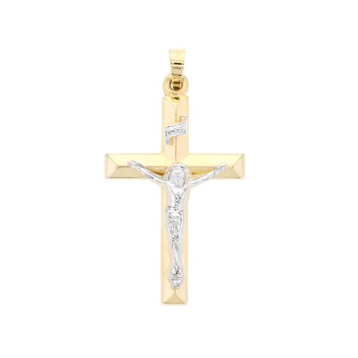 14K Gold Two-Tone Crucifix Cross Pendant