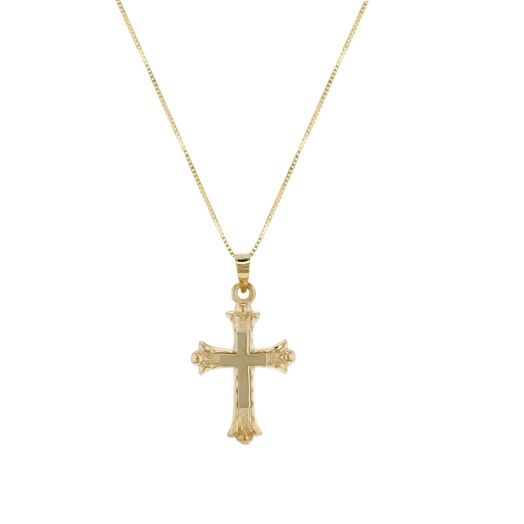 14K Yellow Gold Florentine Cross Pendant Necklace