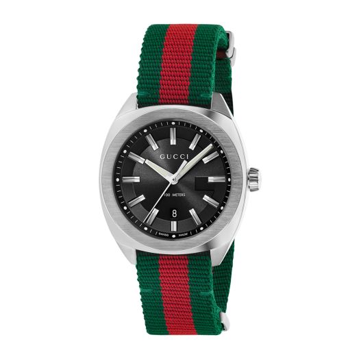 Green and red strap with a black dial