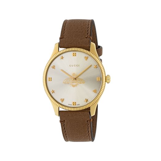 Brown leather strap Gucci watch