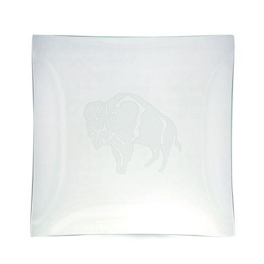 square glass tray with buffalo etched design