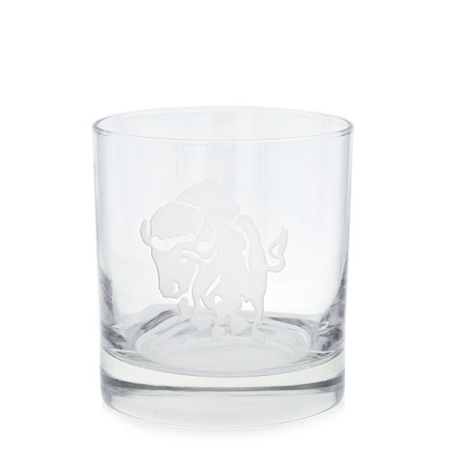 single old fashioned glass with charging buffalo etching
