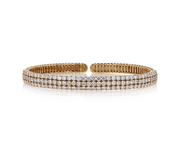 Reeds Jewelers 18K Rose Gold Three Row Diamond Cuff Bracelet TWT 4.50