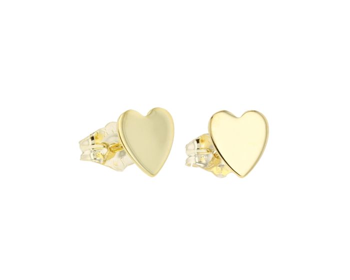 14K Yellow Gold Flat Heart Stud Earrings