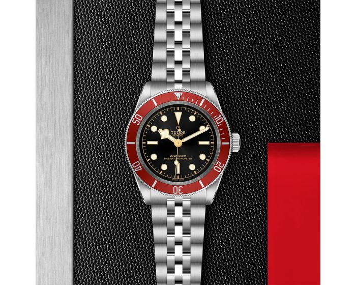 Tudor Black Bay 41mm Black Dial with Red Bezel Five Link Steel Bracelet