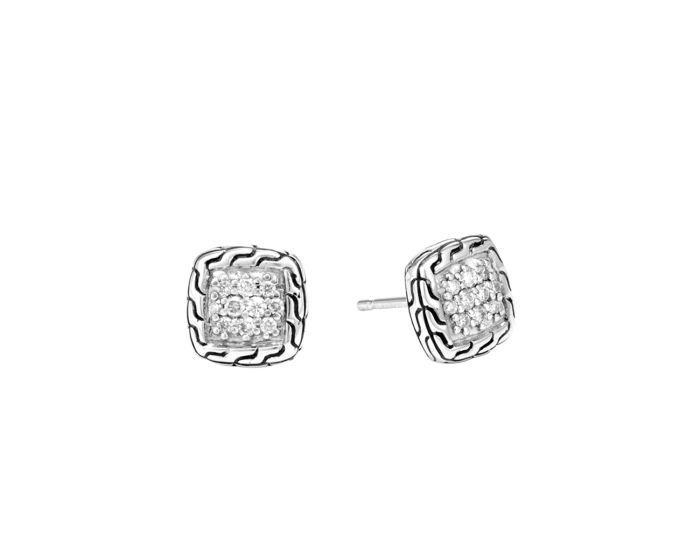 John Hardy Carved Chain Stud Earrings with Diamonds