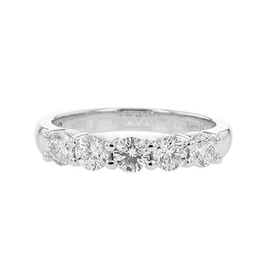 14K White Gold Five Stone Round Diamond Band, 1 Carat TWT