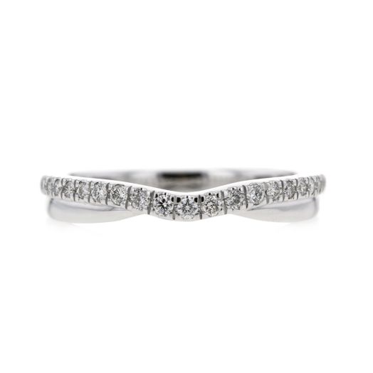 white gold curved band with white diamond rounds