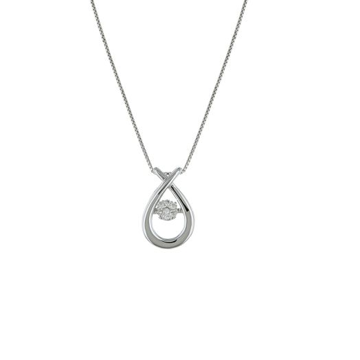 Sterling Silver Openwork Pendant Necklace with Floating Diamond Round, TWT.11