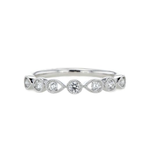 14K White Gold Stackable Diamond Band with Milgrain Detailing, TWT.21