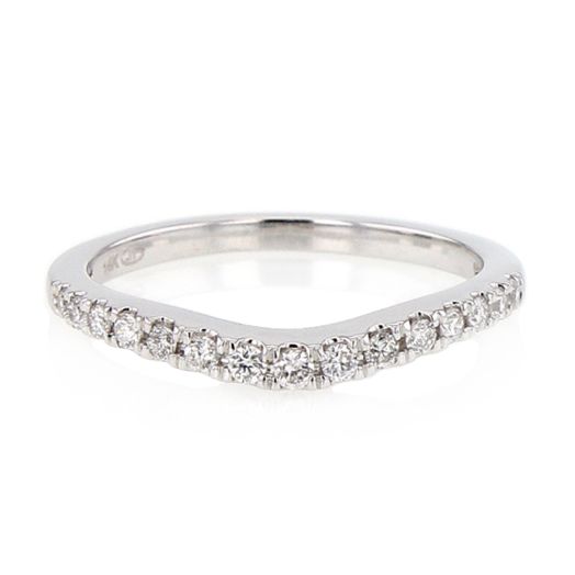 14K White Gold Curved Diamond Band Ring, TWT .23
